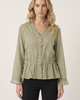 Modenaire Modenaire Embroidered Ruffle Trim Blouse with Drawstring Waist and Flared Cuffs - 1