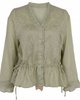 Modenaire Modenaire Embroidered Ruffle Trim Blouse with Drawstring Waist and Flared Cuffs - 5
