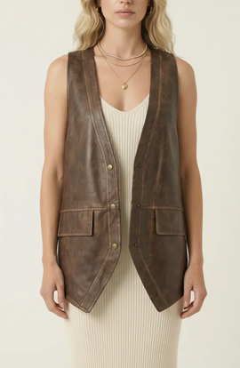 Modenaire Modenaire Faux Leather Vest with Snap Buttons