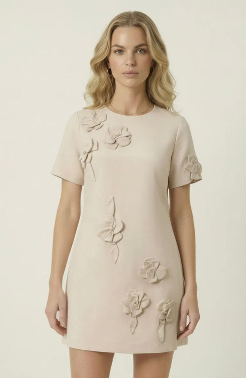 Modenaire Modenaire Floral Appliqué Mini Shift Dress