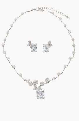 Modenaire Modenaire Floral Butterfly Stone Pendant Necklace And Earrings Jewelry Set