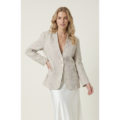 Modenaire Modenaire Floral Embroidered Linen Blazer