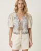 Modenaire Modenaire Floral Embroidered Tie Front Cropped Top - 1