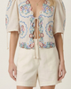 Modenaire Modenaire Floral Embroidered Tie Front Cropped Top - 2
