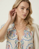 Modenaire Modenaire Floral Embroidered Tie Front Cropped Top - 5