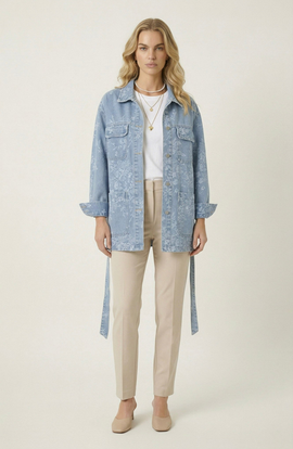 Modenaire Modenaire Floral Jacquard Denim Jacket
