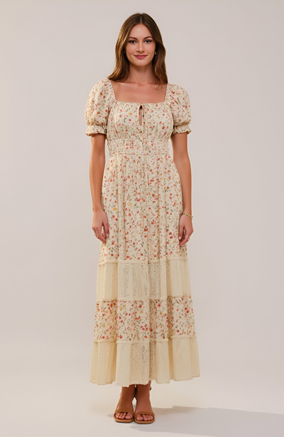 Modenaire Modenaire Floral Maxi Dress with Puff Sleeves Smocked Waist and Tiered Skirt 