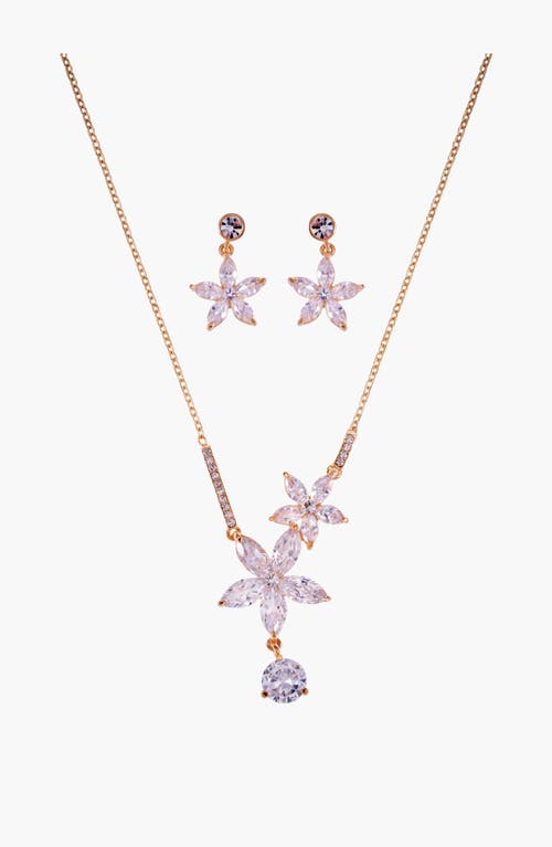 Modenaire Modenaire Flower Crystal Necklace & Earrings Set