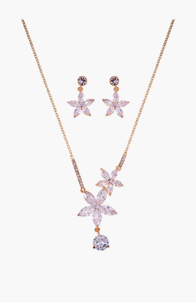 Modenaire Modenaire Flower Crystal Necklace & Earrings Set