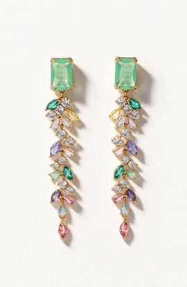 Modenaire Modenaire Gold Tone Crystal Geometric Cascading Statement Drop Earrings