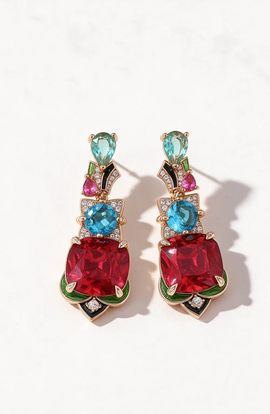 Modenaire Modenaire Gold Tone Crystal Geometric Statement Drop Earrings