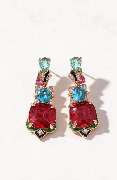 Modenaire Modenaire Gold Tone Crystal Geometric Statement Drop Earrings