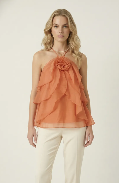 Modenaire Modenaire Halter Ruffle Chiffon Top