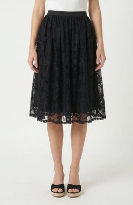 Modenaire Modenaire High-Waist Lace Overlay Sheer Hem Mini Skirt