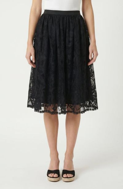 Modenaire Modenaire High-Waist Lace Overlay Sheer Hem Mini Skirt