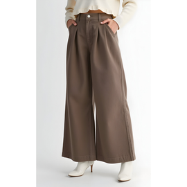 Modenaire Modenaire High-Waist Wide-Leg Front-Pleated Side-Pocket Pants