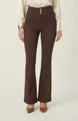 Modenaire Modenaire High Waist Flare Pants with Button Front