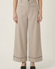 Modenaire Modenaire High Waist Wide Leg Pants with Embroidered Hem and Patch Pockets - 1