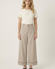 Modenaire Modenaire High Waist Wide Leg Pants with Embroidered Hem and Patch Pockets - 3