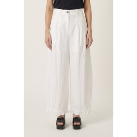 Modenaire Modenaire High Waist Wide Leg Pants with Pleats and Ruffle Trim Hems
