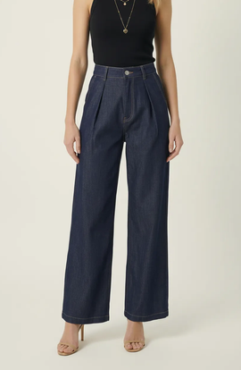 Modenaire Modenaire High Waist Wide Leg Pleated Front Pants