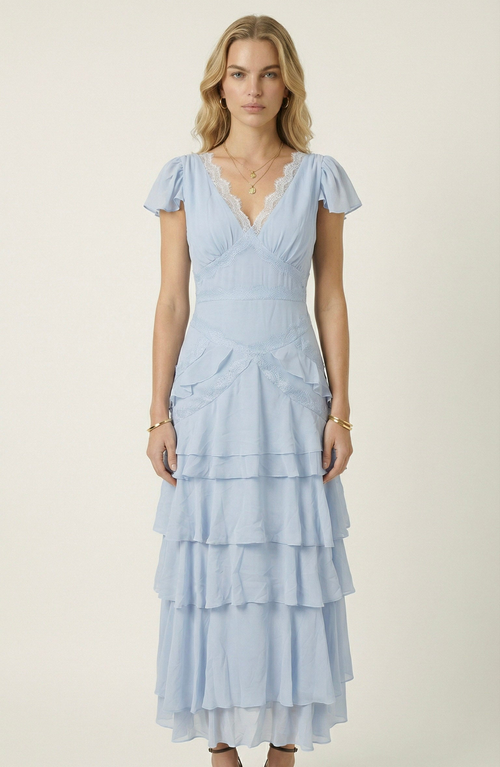 Modenaire Modenaire Lace Trim Tiered Maxi Dress