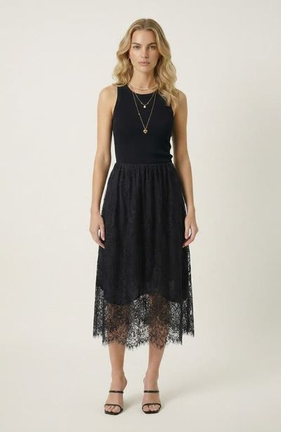 Modenaire Modenaire Layered Lace Sheer Hem Midi Skirt