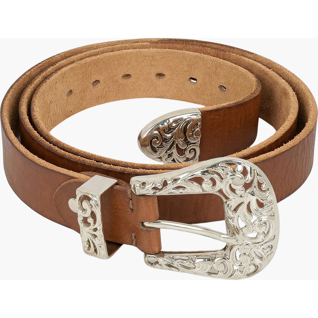 Modenaire Modenaire Leather Belt with Ornate Engraved Buckle and Western Detail