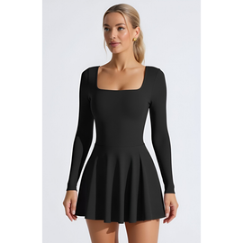 Modenaire Modenaire Long-Sleeve Thumbhole Open Crisscross-Back Active Romper Dress