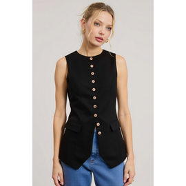 Modenaire Modenaire Longline Sleeveless Button Flap Pocket Tailored Hem Vest