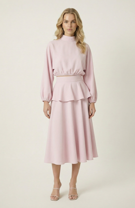 Modenaire Modenaire Mock Neck Peplum Top And Mini Skirt Set
