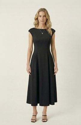 Modenaire Modenaire Open Back Cap Sleeve Midi Dress