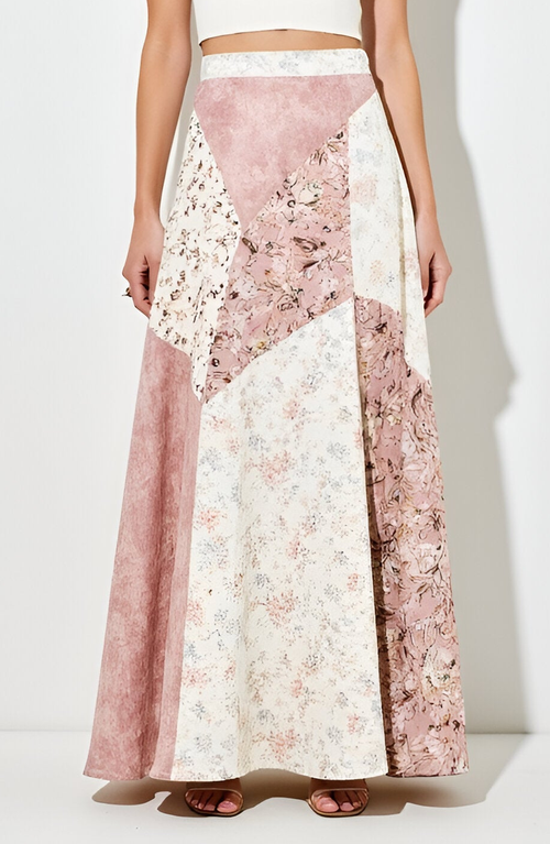 Modenaire - Patchwork Floral Chevron Panel Maxi Skirt