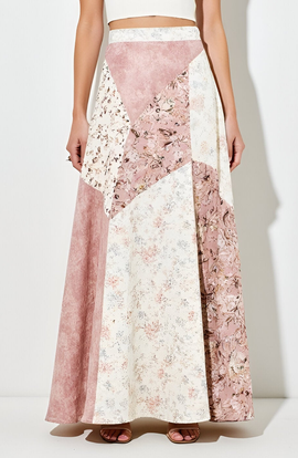 Modenaire Modenaire Patchwork Floral Chevron Panel Maxi Skirt 