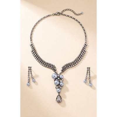 Modenaire Modenaire Pearl Crystal Trickling Necklace and Earring Set