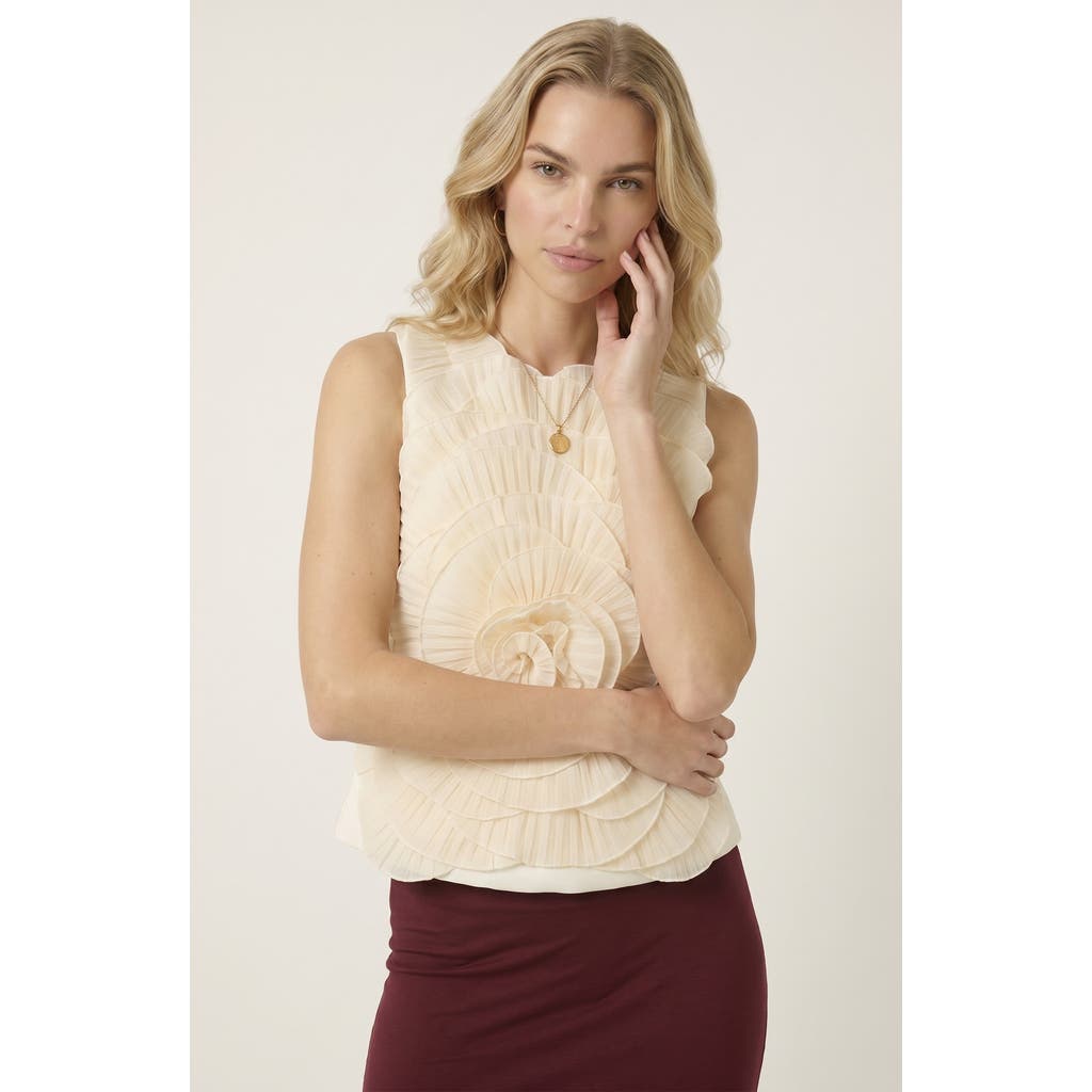 Modenaire Modenaire Pleated Floral Applique Sleeveless Top