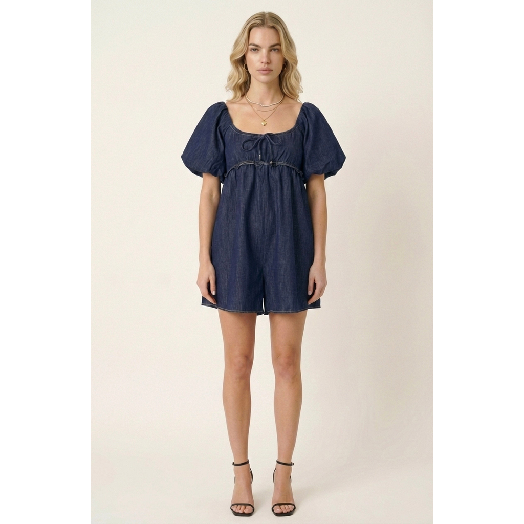 Modenaire Modenaire Puff-Sleeve Romper with Tie Front