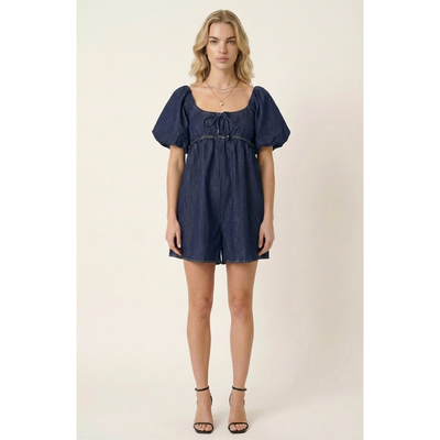 Modenaire Modenaire Puff-Sleeve Romper with Tie Front