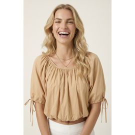 Modenaire Modenaire Puff Sleeve Short Top with Gathered Neckline