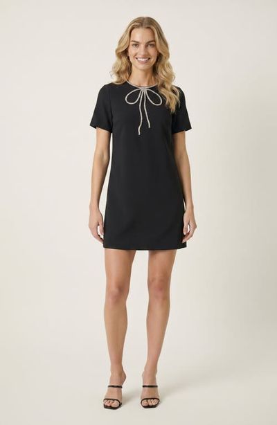 Modenaire Modenaire Rhinestone Bow Detail Short Sleeve Mini Dress