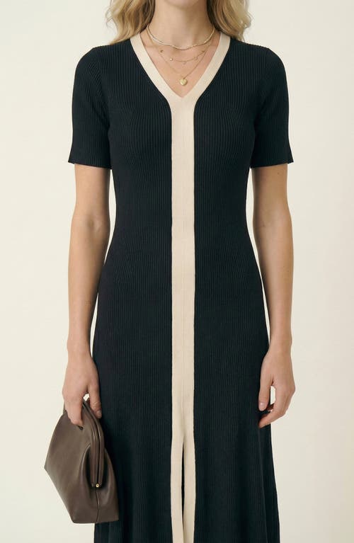 Modenaire Modenaire Ribbed Knit Contrast Placket Midi Dress