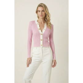 Modenaire Modenaire Ribbed Knit Contrast Trim Cardigan