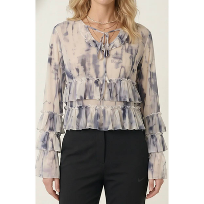 Modenaire Modenaire Ruffle Blouse with Tie Neck Detail