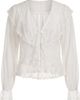 Modenaire Modenaire Ruffled Lace Trim Lightweight Tie Front Blouse - 5