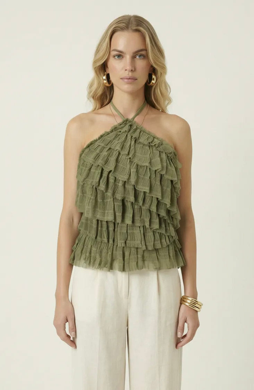 Modenaire Modenaire Ruffled Tiered Halter Top