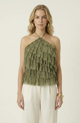 Modenaire Modenaire Ruffled Tiered Halter Top