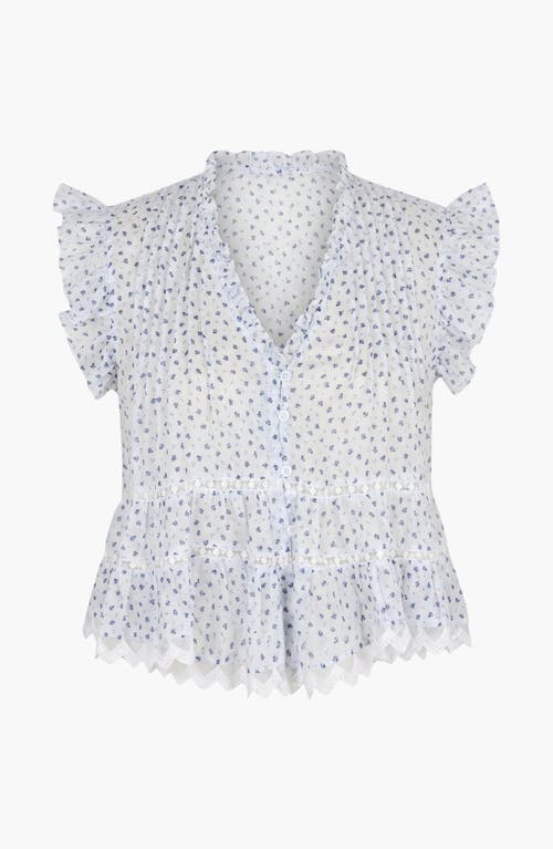 Modenaire Modenaire Ruffled V-Neck Button-Front Tiered Lace Hem Blouse