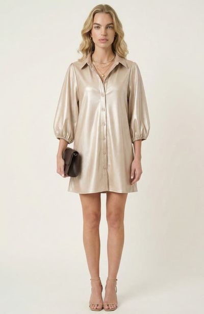 Modenaire Modenaire Satin Button-Up Shirt Dress with Puff Sleeves and Collar