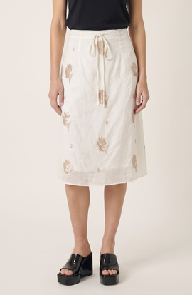 Modenaire Modenaire Sequin Embellished Midi Skirt with Drawstring Waist