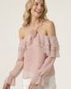 Modenaire Modenaire Sheer Cold-Shoulder Floral Applique Ruffle Trim Blouse - 1